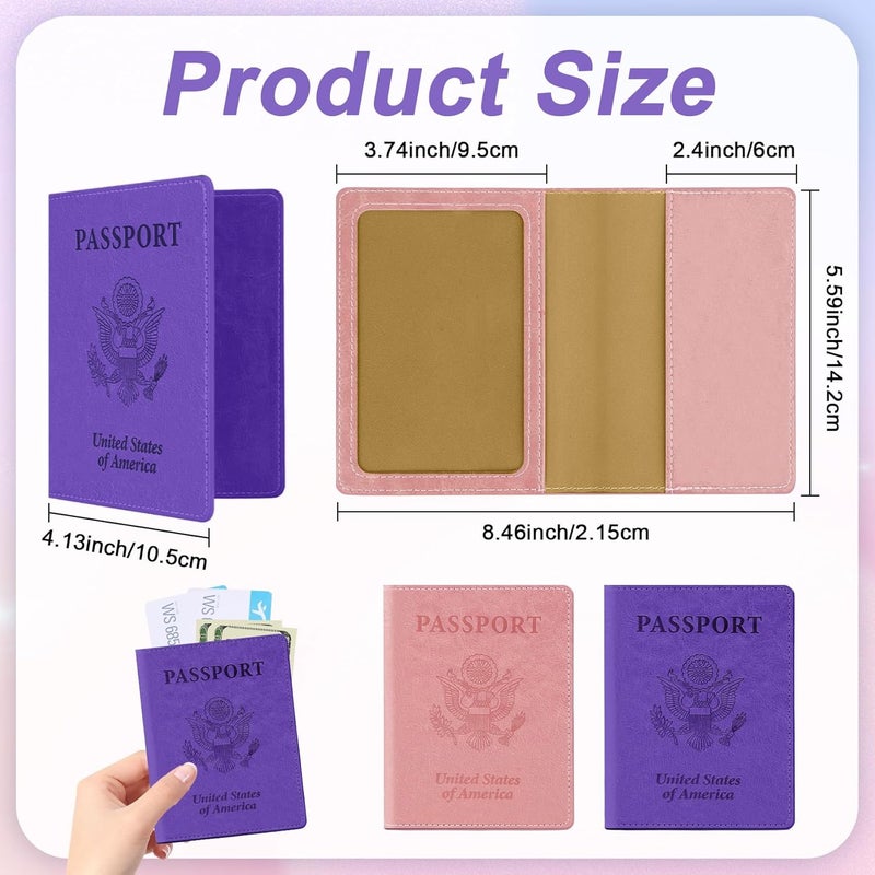 Linsuminn Passport Holder for Travel, 2 PCS Passport Holder, Travel Passport Holders Must Haves for Women Men, Pink and Purple Passport Cover Passport Wallet Case Holders for Travel Cruise Ship Essentials Gifts - Image 2